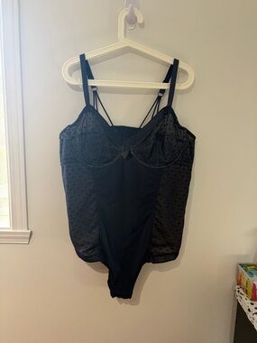 Black Lace-Panel Bodysuit
